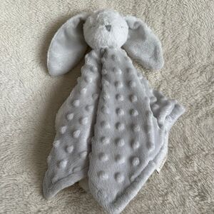 Blankets & Beyond Silver Gray Minky Dot White 13” Plush Sleepy Bunny Lovey Baby